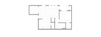 A floor plan of a house with multiple rooms and a kitchen area.